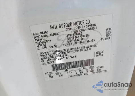 2005 Ford F-150 Lariat/Xlt from USA, damaged, VIN 1FTPW12595FB45618